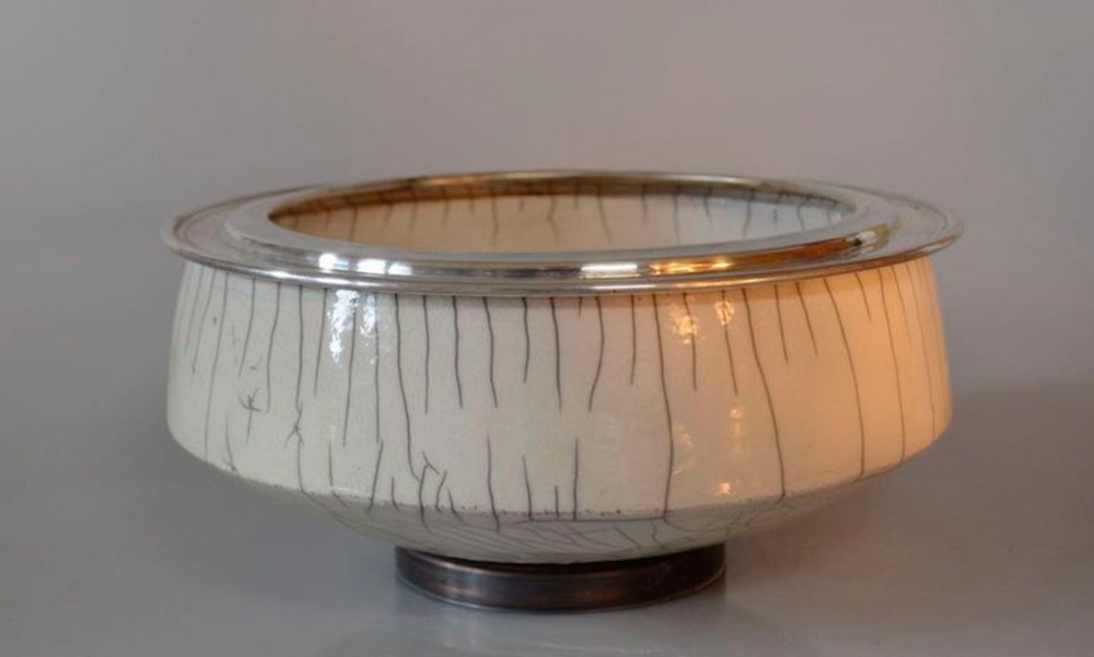 Cake bowl with silver Rim & Copper Foot