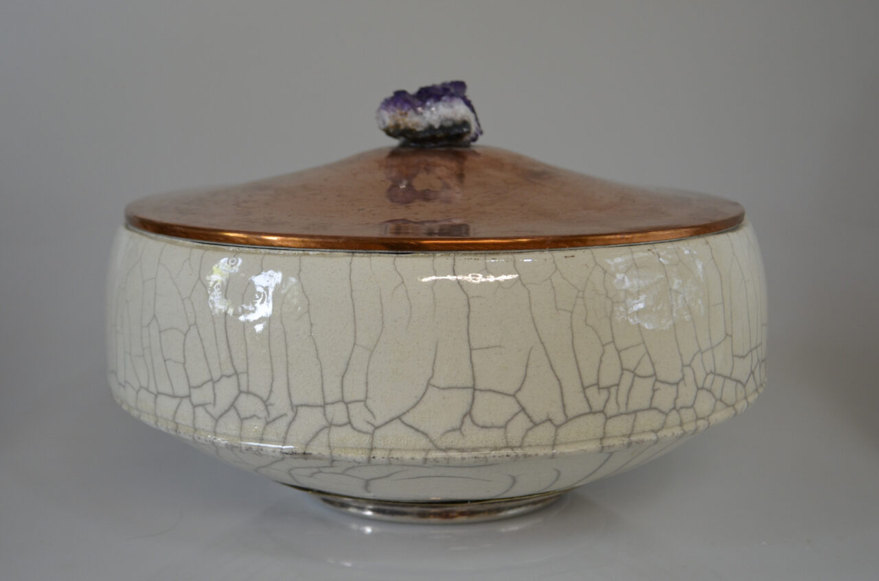 Barrel Cake Bowl with Copper Lid & Amethyst