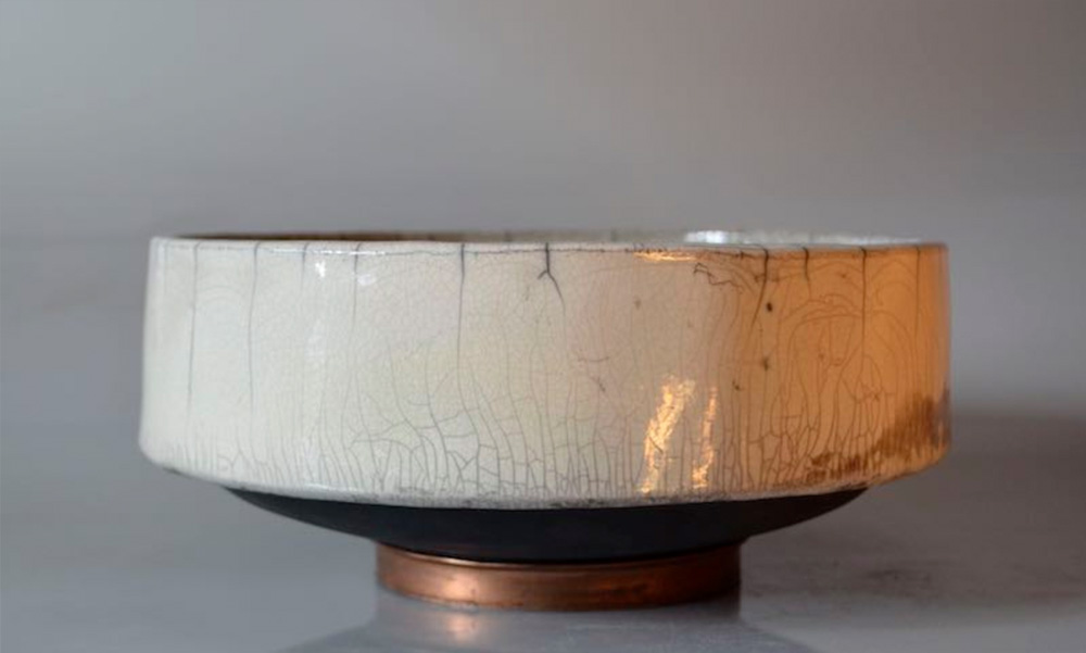 Cake Bowl with Blackened Bottom on Copper Foot