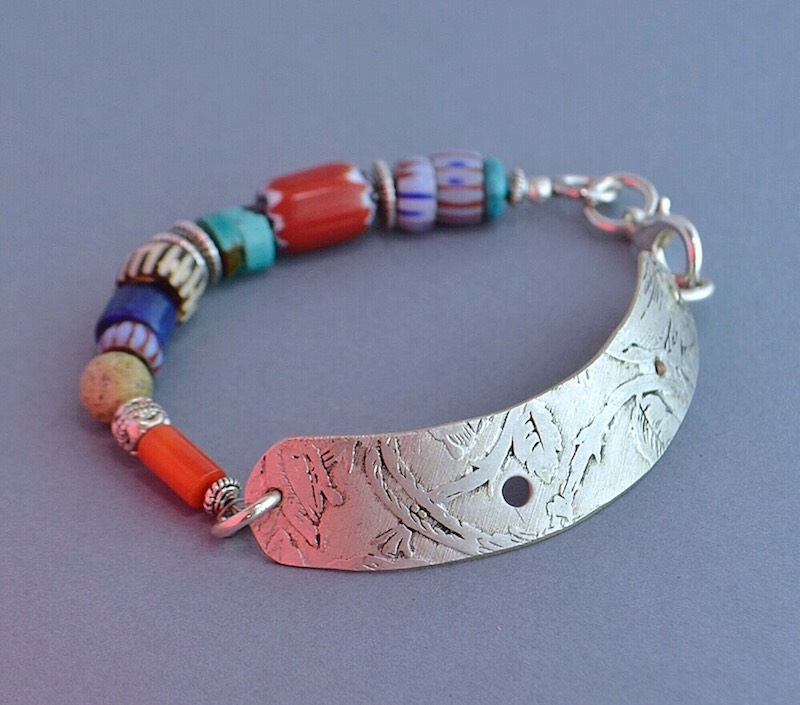 Mosaic Bracelet on Embossed Silver Plate recycled