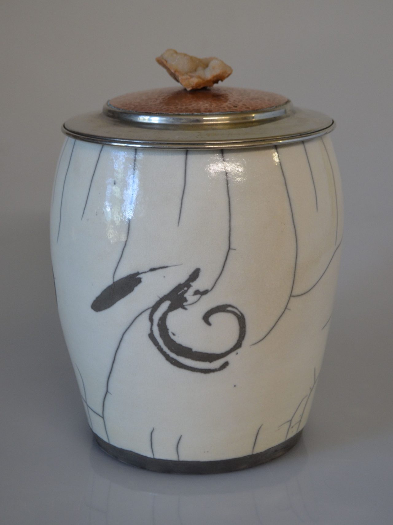 Raku Ginger Jar with Double Lid & Crystal